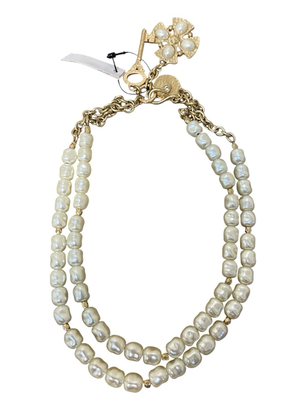 Chico's Gold & Ivory Double-Strand Pearl Necklace NWT